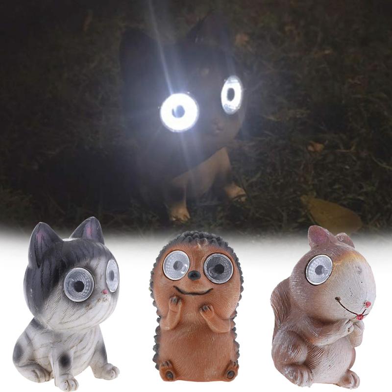 3Pcs Bright Eyes Solar Powered Animal Garden Statue Ornament Light