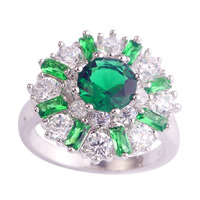lingmei Wholesale Flower Design Fashion Emerald Quartz & White Topaz 925 Silver Ring Size 7 8 9 10 11 12 Alluring Women Jewelry
