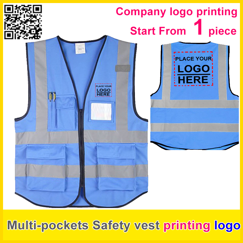 Custom printing company logo security vest Safety reflective blue vest