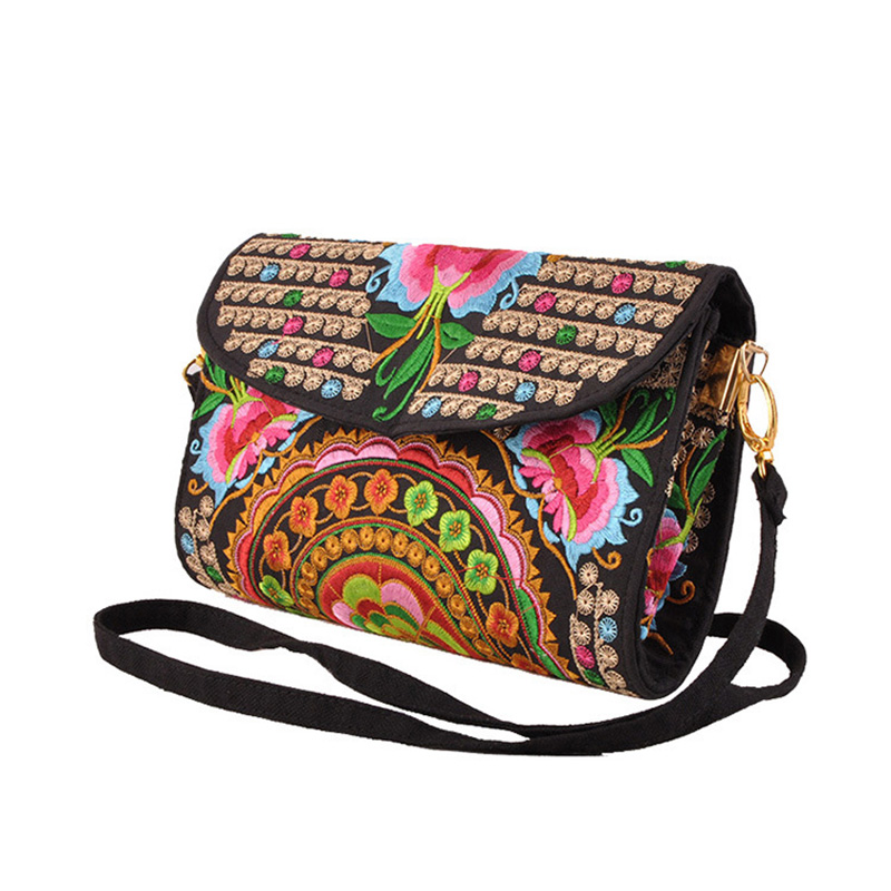 Chinese National Ethnic Cotton Fabric Embroidery Flowers Women Bag Handmade Messenger Bag ...