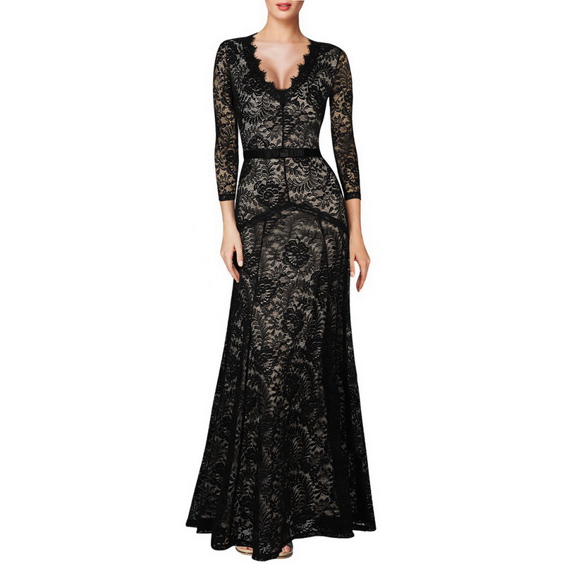 2015 Good quality summer Women Fashion Sexy Lace Dresses Casual Half Sleeve Maxi Long Dress Ladies Vestidos Black