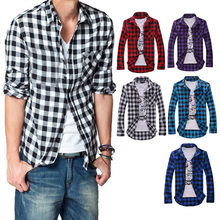 Men’s Cotton Turn-down Collar Plaid Double Beasted Full Sleeves Casual Shirt