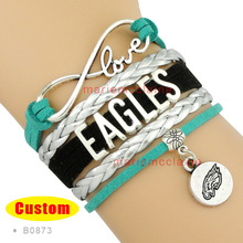 (10 Pieces/Lot) High Quality Infinity Love NFL Philadelphia Eagles Football Bracelet Green Silver Black Custom Any Styles/Themes
