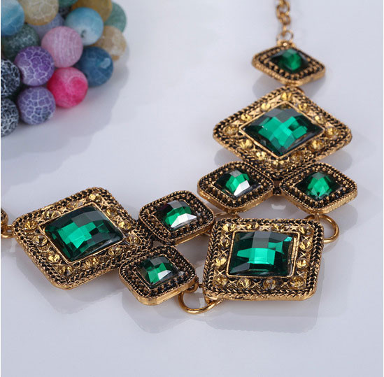 Geometry Square Choker Necklaces Retro Green Rhinestone Neckless Lady\'s Accessories Jewelry bijoux colier femme (3)