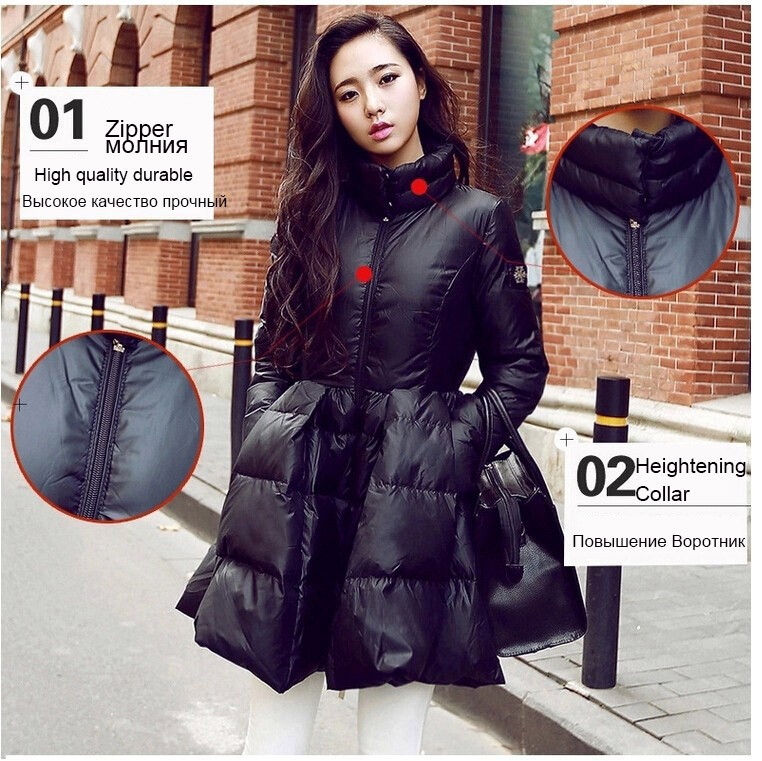 Winter jacket Women Winter Warm Down Coat Long Sleeve Solid A Line Long Jacket Coat Women Europe Stand Collar Down Coat (11)