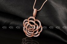 G S Brand Christmas Gift Fashion Jewelry Rose Gold Plated Crystal Rose Necklace Long Necklace For