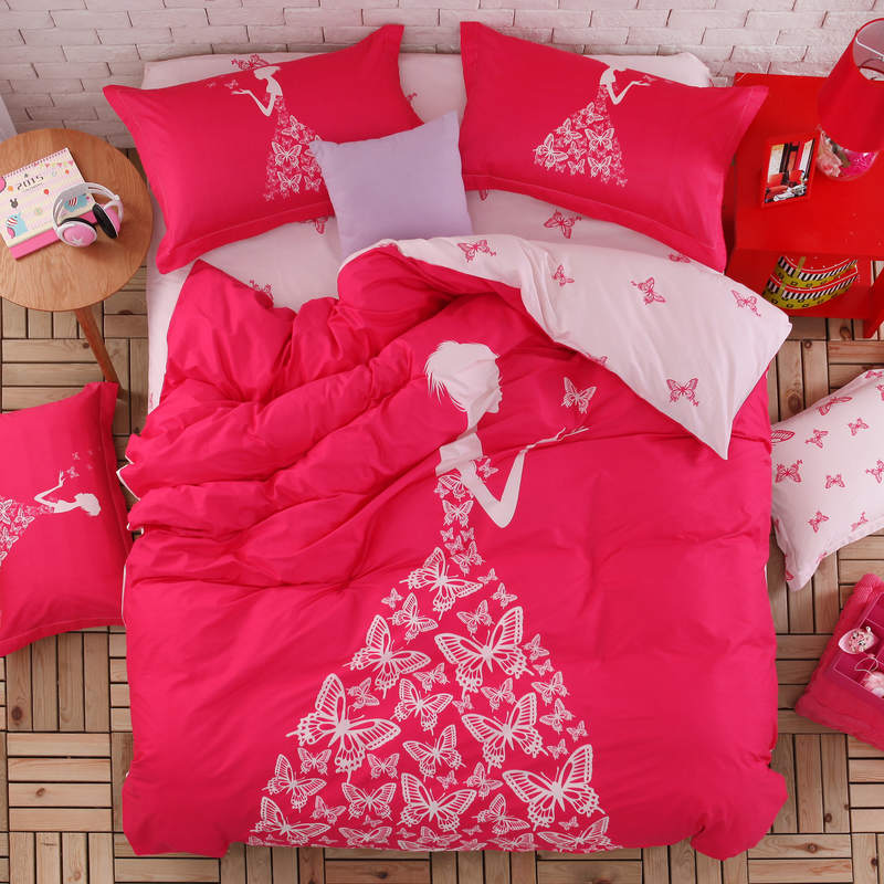 Pink color girls bedding set 4pcs or 3pcs for queen twin size double bed duvet cover bedsheet pillowcase bed quilt 100%cotton