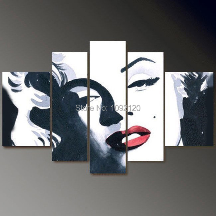 Handmade 5 Piece Modern Abstract Wall Marilyn Monroe Canvas Art Large Black And White Oil Painting Home Decorate For Living Room