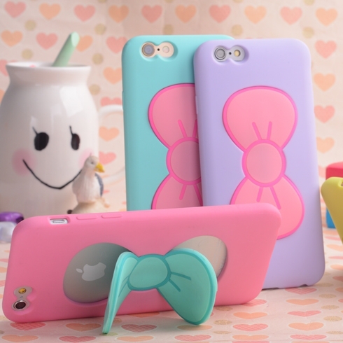 I6 I6 Plus Candy Color Lovely 3D Butterfly Bow Soft TPU Silicon Case For Iphone 6