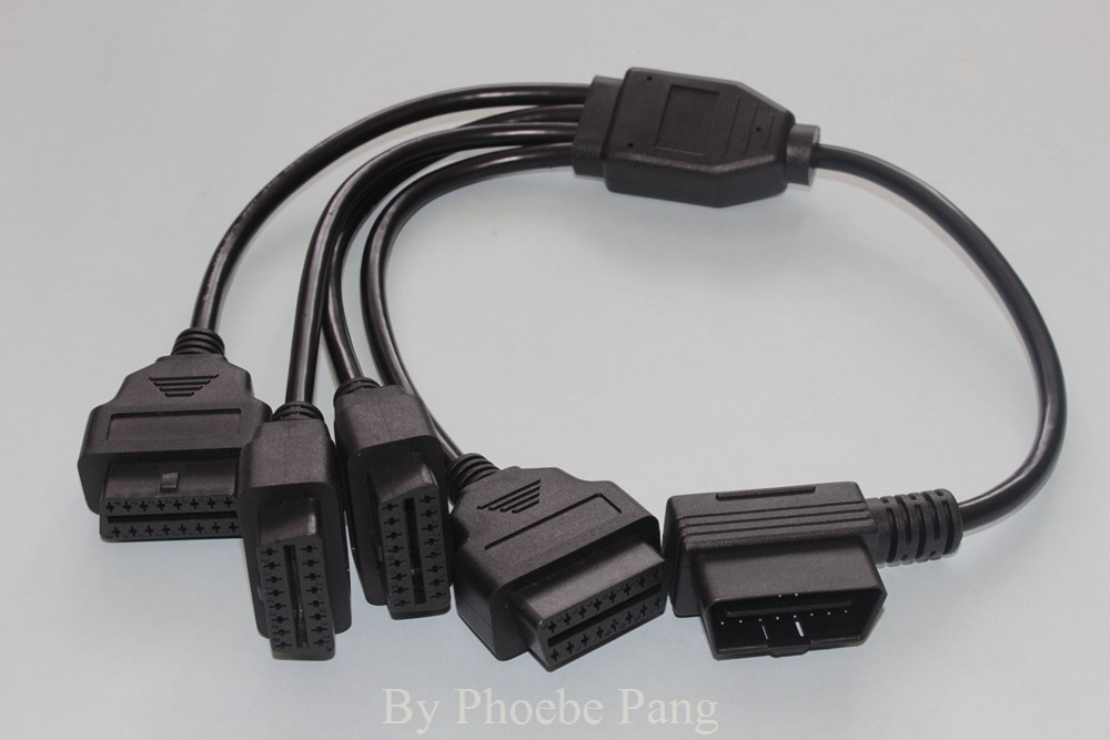 2015 New Design OBD 2 OBD OBDII OBD-II OBD2 M to 4F Right Angle 16 Pin Extension Male to 4 Female Connector Cable (9)