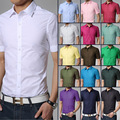 good quality 2016 famous brand solid men short sleeve shirt 17 colors slim fit social shirt