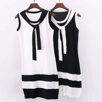 Elina 2015 woman harajuku striped black white robe femme poncho pull femme jersey pencil mini bodycon bow collar elbise dress