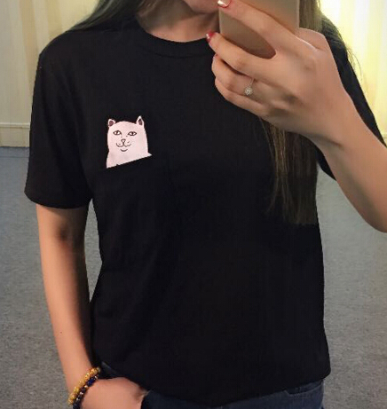 t shirt with a cat in the pocket