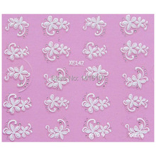 Min order is 10 mix order Nail Art Sticker Decal 3D Beauty White Flowers Link Clear