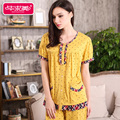 Summer Knitted Cotton Pajamas Round Neck Women Pajama Sets Polka Dot Lounge Pyjamas Short Sleeve Nightwear