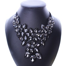  Fashion Crystal Rhinestone Flower Ribbon Power Statement Necklace Pendants Women Jewelry Gift N2530