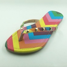 New 2016 Summer Style Shoes Women Sandals Fashion Rivets Flats Top Quality Rainbow Flip Flops Sexy Slippers Free shipping