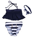 2016 Baby Girls Tankini Bikini Set Button Striped Bottoms Swimsuit Swimwear Bathing Suit Party Costume Children