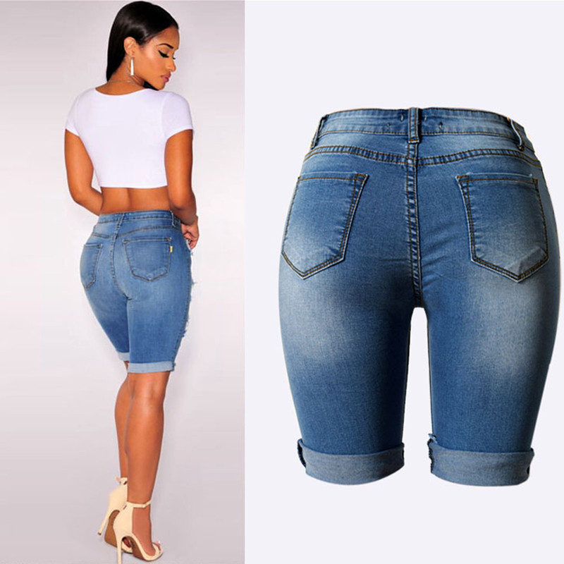 women's high waist ripped hole washed distressed denim shorts jeans