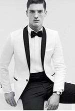 New Arrival New Style Groom Tuxedos White Suit black Lapel Wedding Suit Bridegroom Suits Custom Made (Jacket+Pants+Girdle)