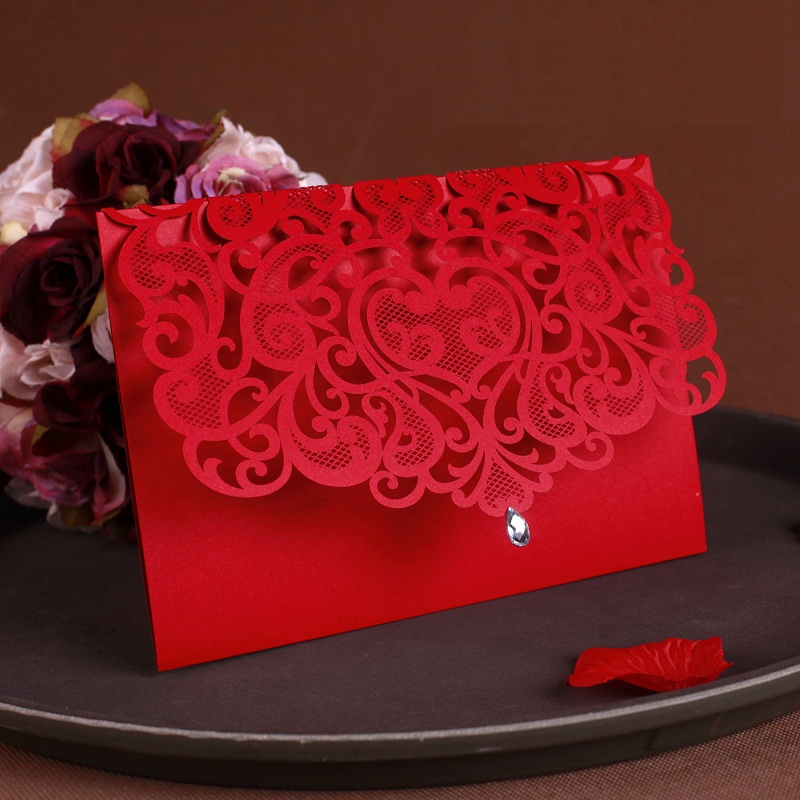2016 NEW Vintage Wedding Supplies China Laser Cut Luxurious Wedding Invitations Red Elegant Wedding Invitation Paper Cards 50pcs