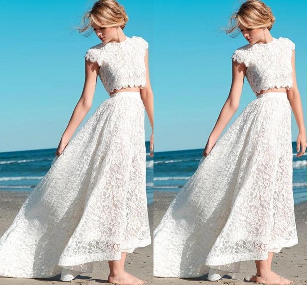 Spring Summer Crop Top Lace Beach Wedding Dresses Sexy Two Pieces