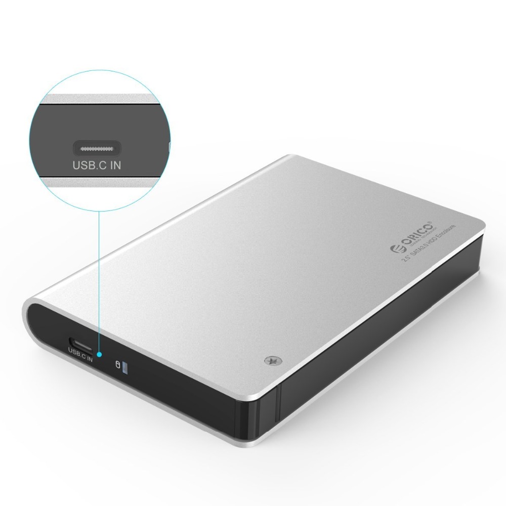 ORICO 2598C3 Aluminum Type C USB 3.0 to SATA III External Hard Drive Enclosure for 2.5 inch HDD/SSD Support UASP-Silver Color