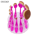 Rose Gold 10 pcs Tooth Brush Shape Oval Makeup Brush Set MULTIPURPOSE Professional Foundation Powder Brush