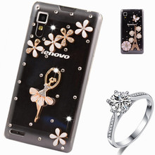 Floral Rhinestone Case For lenovo P770 luxury Flower Rose mobile phone plastic Crystal bling hard back cover