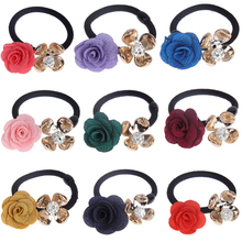 5pcs/lot New Fashion Women Hair Accessories Cute Black Elastic Flower Crystal Hair Bands Girl Hairband Rubber Band Color Random