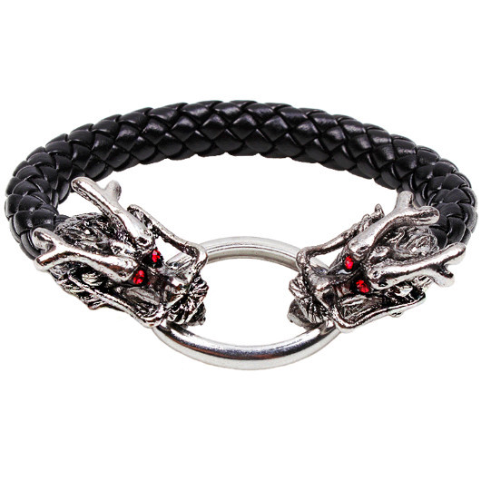 Vintage Black Men s Leather Bracelet Silver Chinese Dragon Bracelet Male Jewelry Wristbands Bracelet titanium steel
