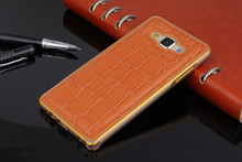 2015 Aluminum+ Crocodile Leather 5 colors Case For Samsung Galaxy J1 Cell Phone Hard Case Cover Mobile Phone Accessories
