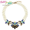 New Multi Color Stone Burst Flower Pearl Choker Necklace Fashion Chunky Statement Jewelry For Women Free