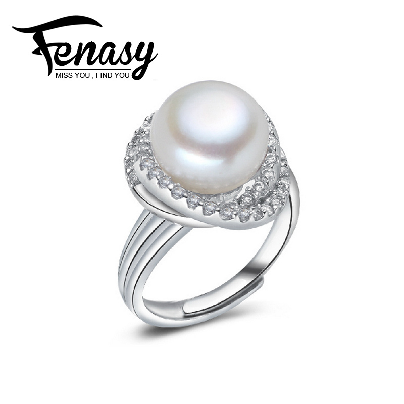 FENNEY 100 natural Pearl rings Perfect round Natural Freshwater Pearl 925 Silver ring rings for women