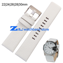 Leather strap watchband width 22|24|26|28|30mm white Wrist watch band Soft and comfortable accessories