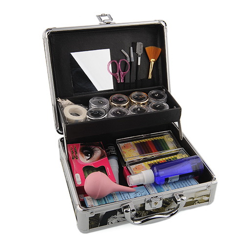 Professional Home Full Set Eyelashes Extension Kit Include: Curl Colorful Fake Eyelash Glue Cleaner