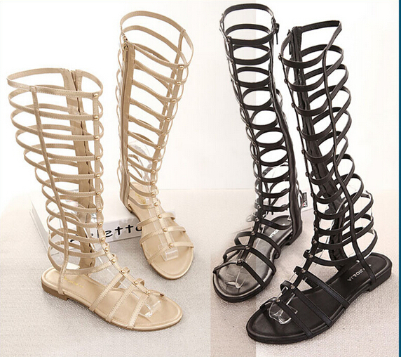 Гаджет  2015 Women Sandals Summer Flats Sexy Knee High boots gladiator Sandals women Casual flats Shoes designer free shipping None Обувь