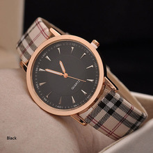 2015 Fashion Vintage Ladies Quartz Lattice Wristwatch Students Plaid Leather Strap Unisex Watches