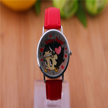 2014 New Fashion Casual Cute Girl PU Leather Watch Quartz Watches Wristwatches Hours for women kids