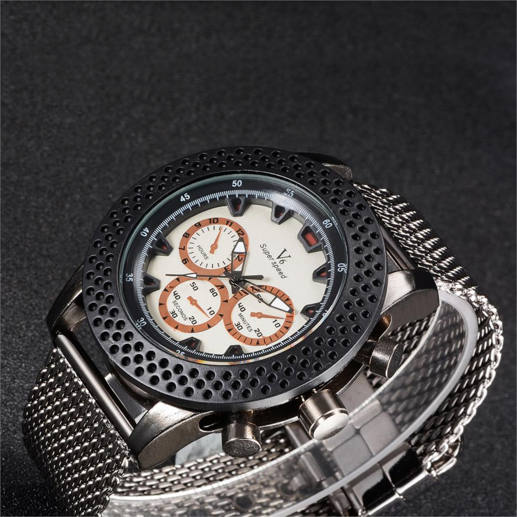 Fashion Top Luxury brand V6 Watches men Stainless Steel Mesh strap Quartz-watch sport Dial Clock man relogio masculino