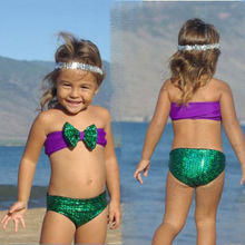 Charm Toddler Girls Kids Sequins Fancy Mermaid Swimwear Swimsuit Bikini set 2-7Y Fast Shipping