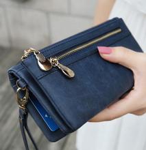 Fashion Women Wallets Dull Polish Leather Wallet Double Zipper Day Clutch Purse Wristlet Portefeuille Handbags Carteira Feminina