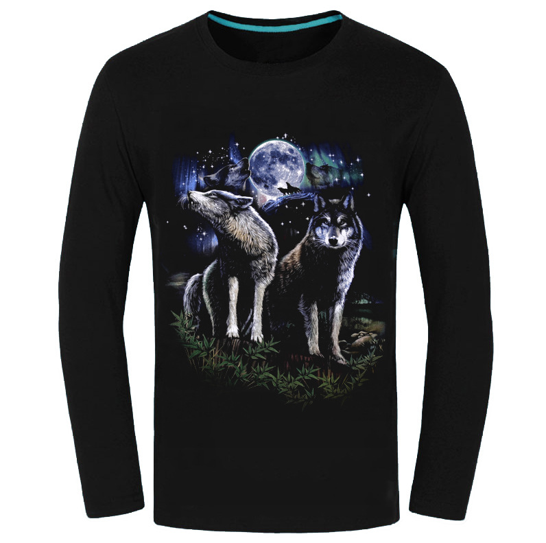 Autumn Animal Tiger Wolf Luminous Fluorescence T Shirt HQ Men Long Sleeve Tees 3D Fashion O