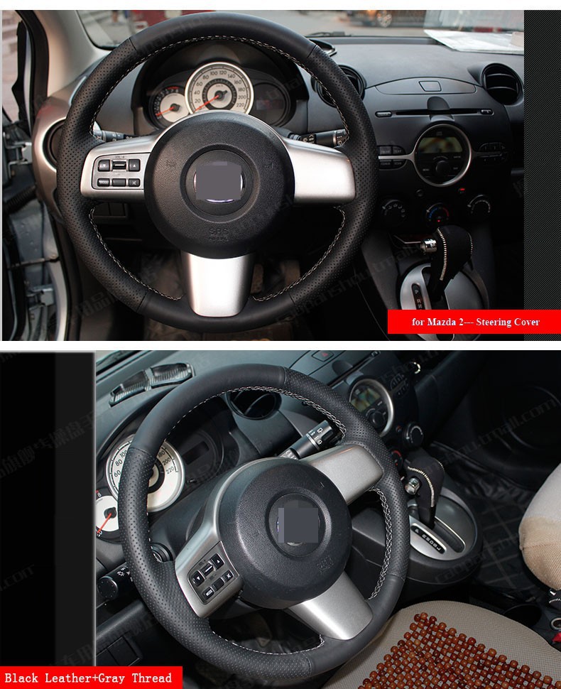 for Mazda 2 Black Leather Steering Wheel Cover