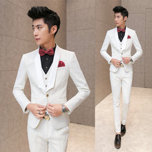 White Wedding Tuxedos For Men 2016 Brand Pressing Rose Print Elegant Vintage Suits Men Slim Fit Prom Groom Suit Jacket+Vest+Pant
