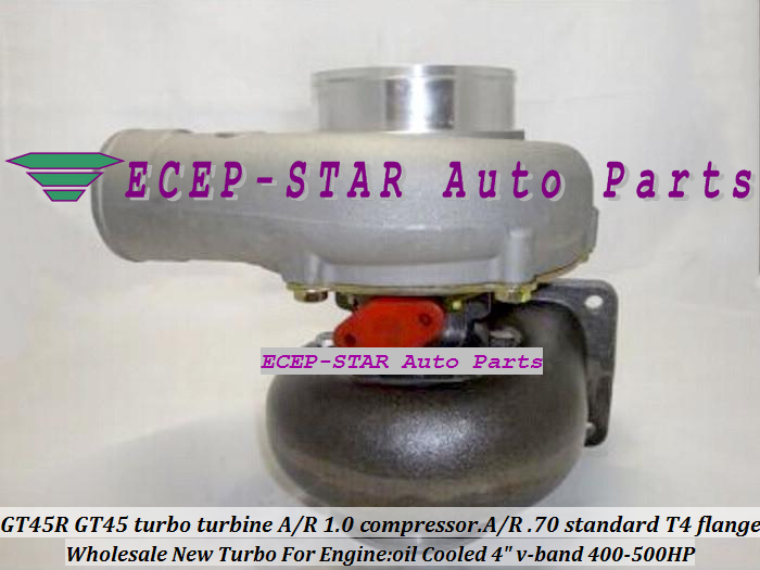 GT45R GT45 Turbo Turbocharger turbine. AR 1.0 compressor. AR .70 standard T4 oil Cooled 4 v-band 400-500HP (3)