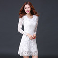 2016 Autumn Big Yards Dress Jacquard Elastic Lace Long Sleeve Cultivate Morality Dress