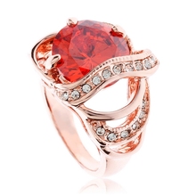 Jewelry Rose Gold plated ruby rings with CZ Diamonds for women Fashion wedding Accessories Bijouterie J00151