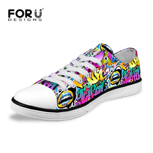 High Quality Women Shoes Lace-Up Graffiti Printing Canvas Shoes for Women Casual Low Lady Flat Walking Shoes Zapatos mujer