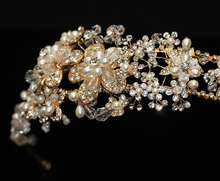 Top Quality Real Luxurious100 Handmade Crystal Pearl Bridal Headhand Tiara Bridal Hair Jewelry Wedding Hair Accessories